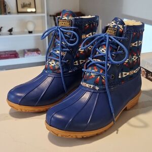 Pendleton Tucson Print Sherpa Lined Waterproof Duck Boots Womens 8 Blue